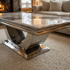 Urban 130cm Chrome Coffee Table with Cream Marble Top – U Stand Design