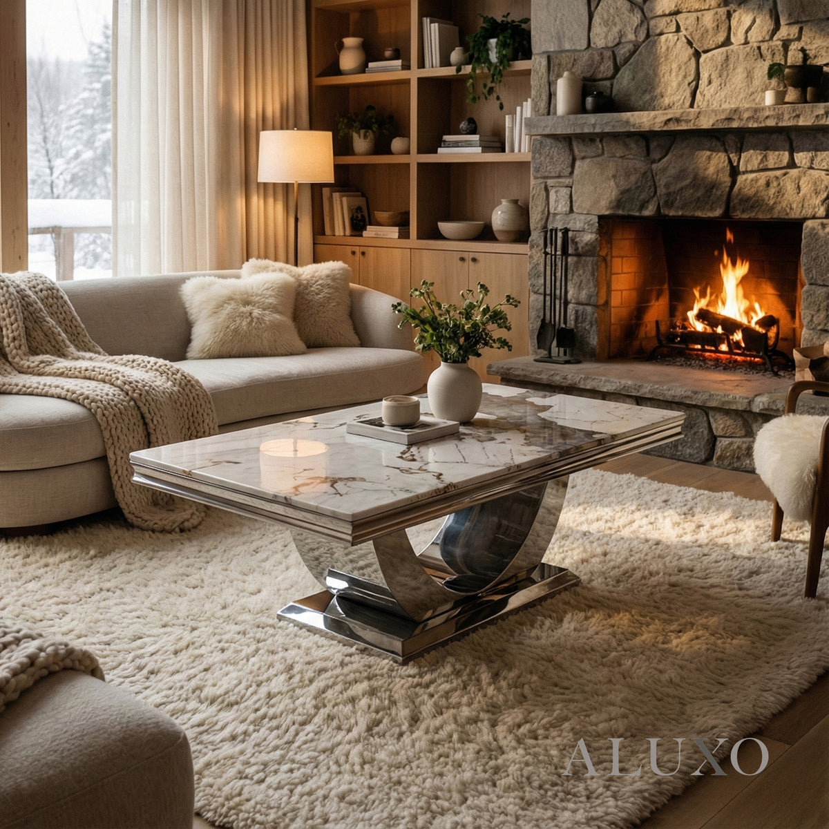 Urban 130cm Chrome Coffee Table with Cream Marble Top – U Stand Design