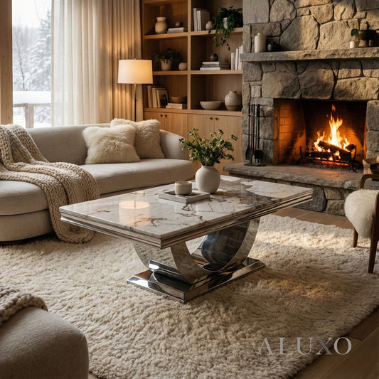 Urban 130cm Chrome Coffee Table with Cream Marble Top – U Stand Design