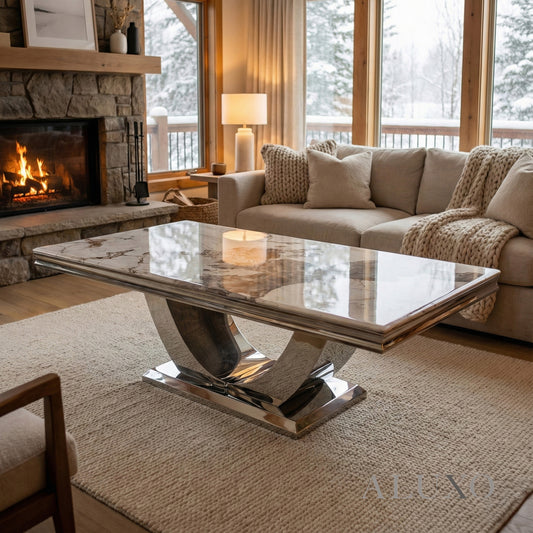 Urban 130cm Chrome Coffee Table with Cream Marble Top – U Stand Design