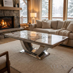 Urban 130cm Chrome Coffee Table with Cream Marble Top – U Stand Design