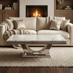 Urban 130cm Chrome Coffee Table with White Marble Top – U Stand Design