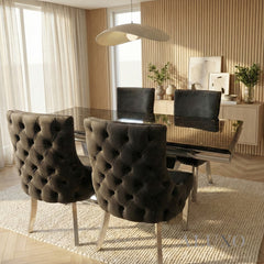 Urban 1.8m Black & Gold Marble Dining Set – Chrome U-Base Table with 4/6/8 Oskar Dark Grey Velvet Chairs