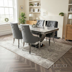 Urban 1.8m Light Grey Marble Dining Set - Chrome U Base Table with 4/6/8 Bentley Velvet Chairs