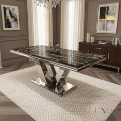 Valeria 180cm Marble Dining Table with Chrome \V Base – 5 Marble Colour Options
