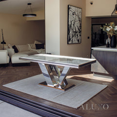 Valeria 180cm Marble Dining Table with Chrome \V Base – 5 Marble Colour Options