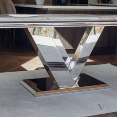 Valeria 180cm Marble Dining Table with Chrome \V Base – 5 Marble Colour Options