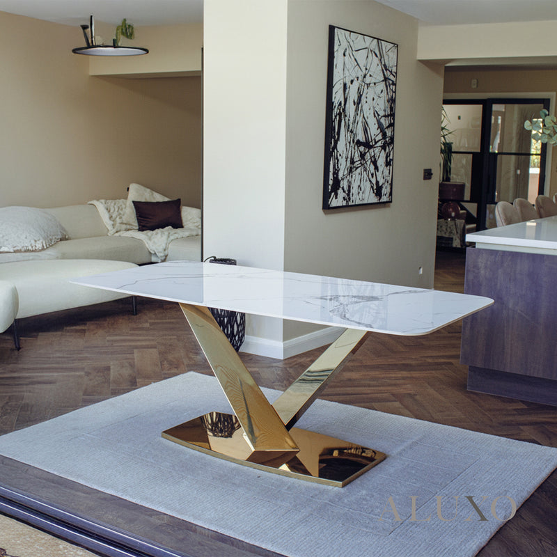 Vittoria 180cm Slimline Sintered Stone Dining Table with V-Shaped Pedestal Base