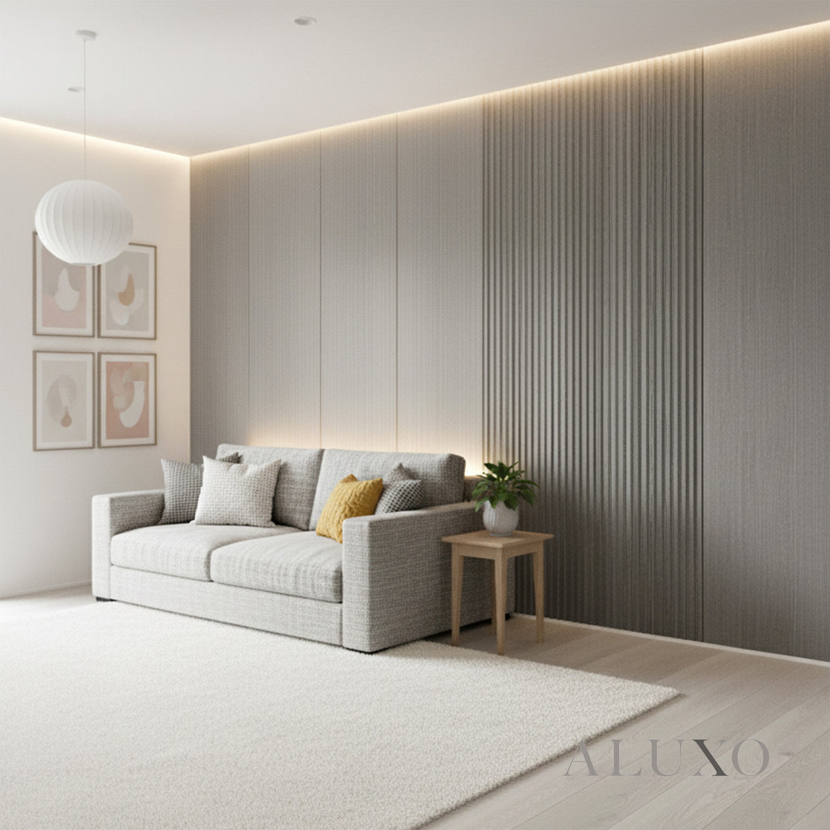 ALUXO® WPC 3D Wave + Flat Wall Panels with 10 End Trims Set - Ash Grey