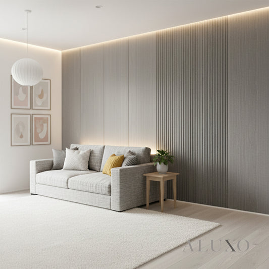 ALUXO® WPC 3D Wave + Flat Wall Panels with 4/10 End Trims Set - Ash Grey