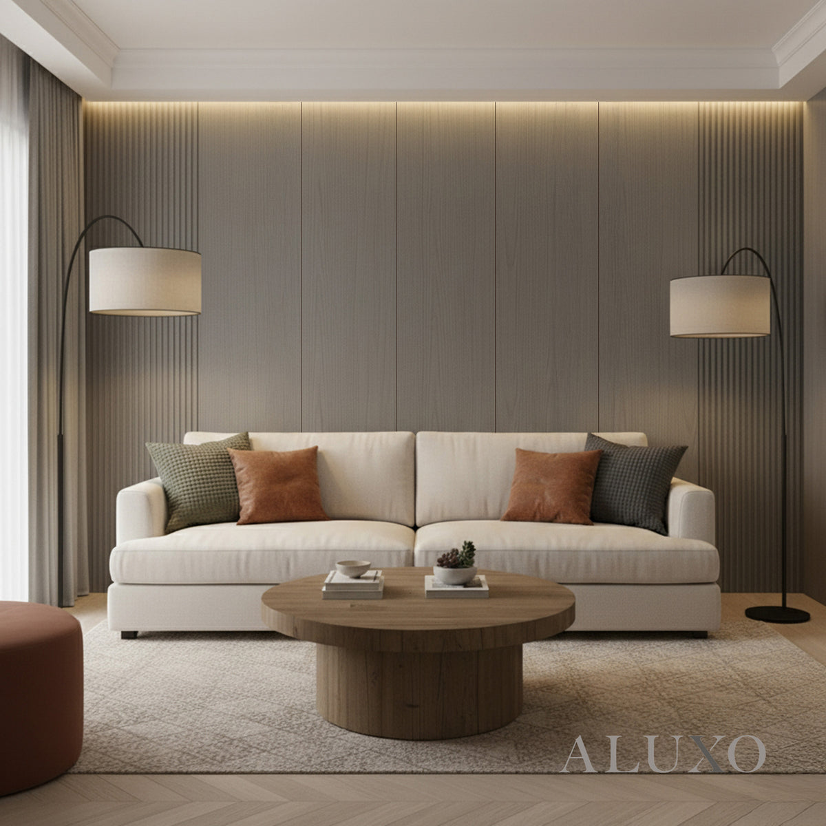 ALUXO® WPC 3D Wave + Flat Wall Panels with 4/10 End Trims Set - Ash Grey