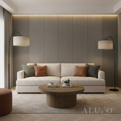 ALUXO® WPC 3D Wave + Flat Wall Panels with 4/10 End Trims Set - Ash Grey