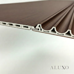 ALUXO® WPC 3D Wave + Flat Wall Panels with 10 End Trims Set - Walnut (Dark Oak)