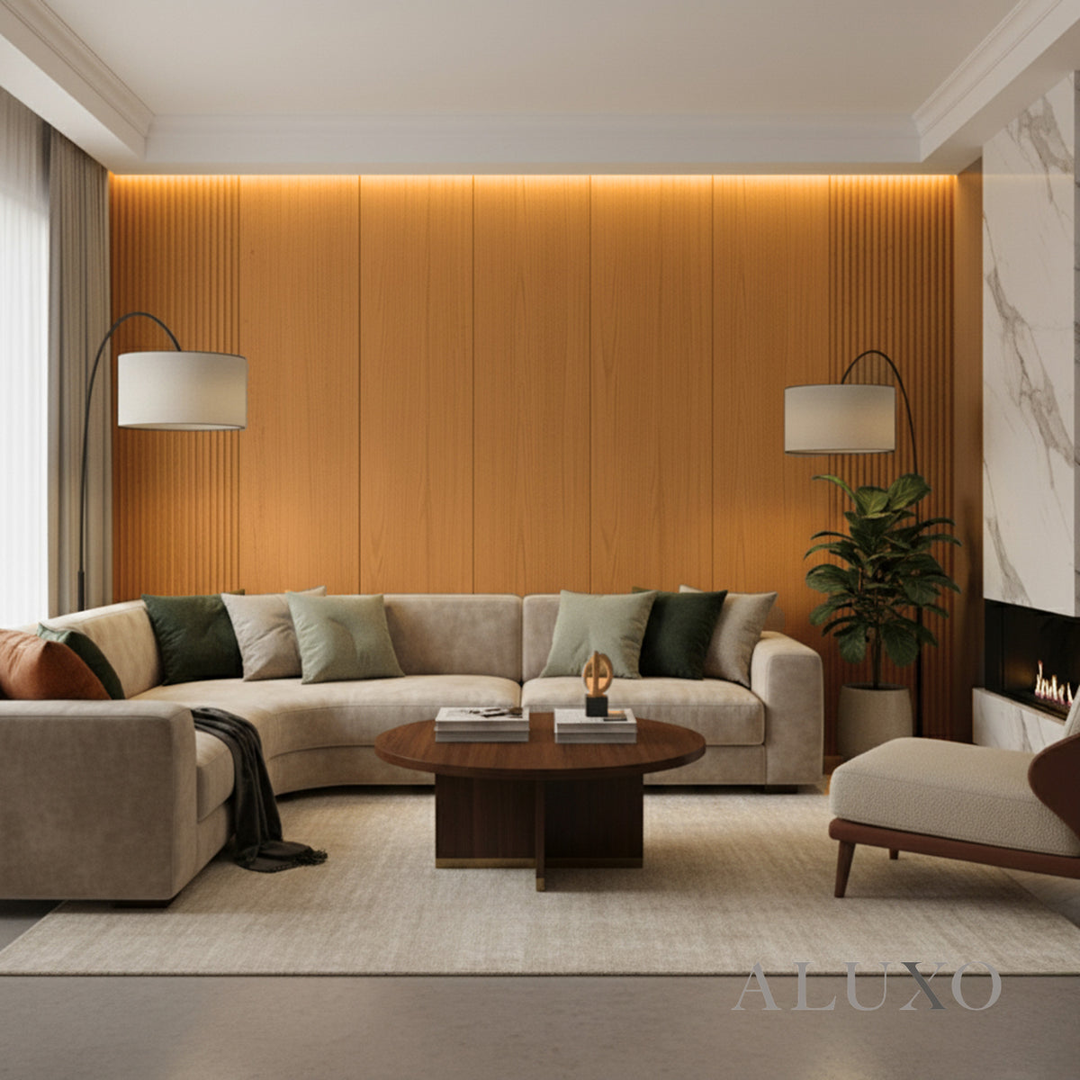 ALUXO® WPC 3D Wave + Flat Wall Panels with 4/10 End Trims Set - Light Oak