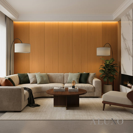 ALUXO® WPC 3D Wave + Flat Wall Panels with 4/10 End Trims Set - Light Oak