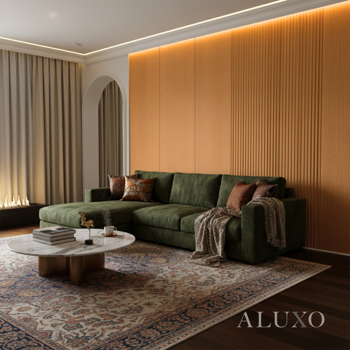 ALUXO® WPC 3D Wave + Flat Wall Panels with 10 End Trims Set - Light Oak