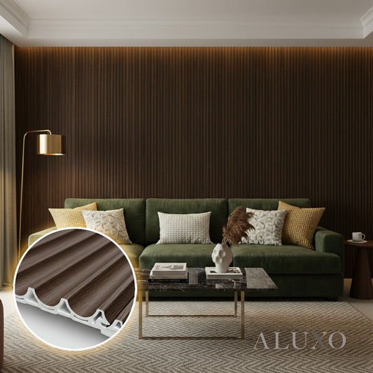 ALUXO® WPC 3D WAVE Wall Panels 235×15.9cm (SET of 10) - Walnut (Dark Oak)