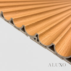 ALUXO® WPC 3D Wave + Flat Wall Panels with 4/10 End Trims Set - Light Oak