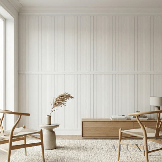 Pre-Cut Wainscoting Wall Panel Kit - Slat White (196cm x 101cm) | Ready-to-Install Modern Half Wall Panelling