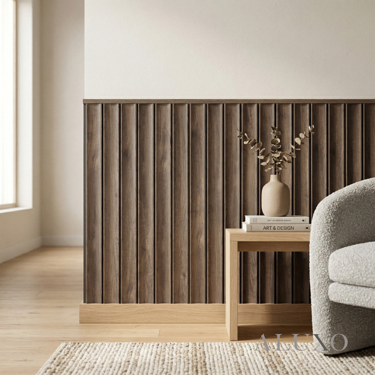 Wainscoting Wall Panel Kit - Wave Walnut (196cm x 100cm) | Premium Scalloped Half-Wall