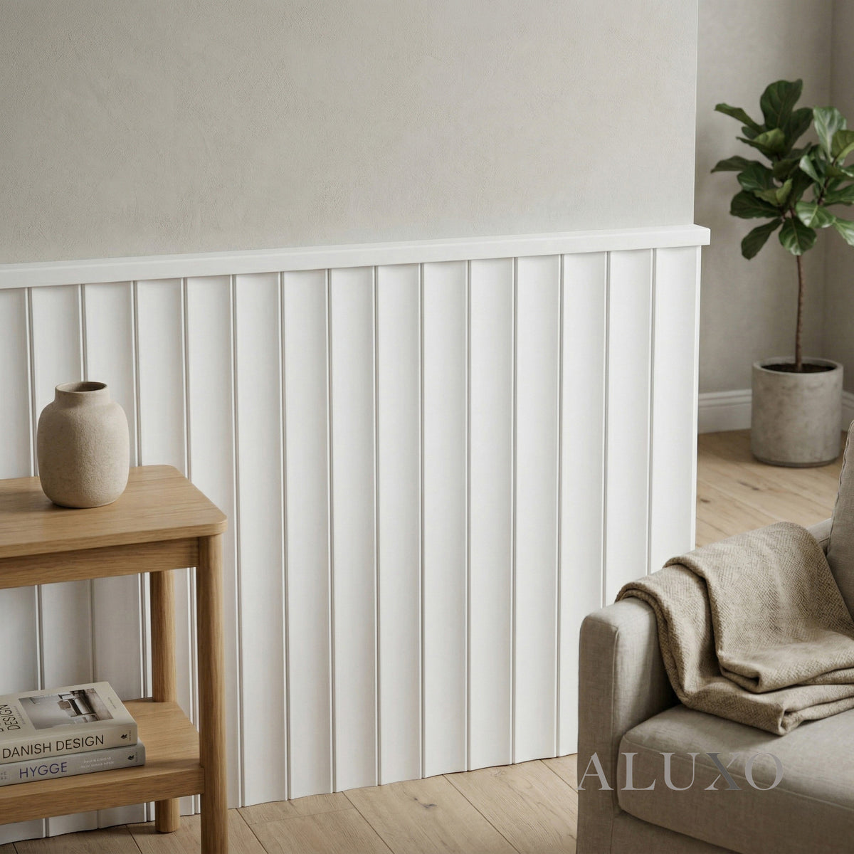Pre-Cut Wainscoting Wall Panel Kit - Wave White (196cm x 100cm) | Ready-to-Install Scalloped Half-Wall