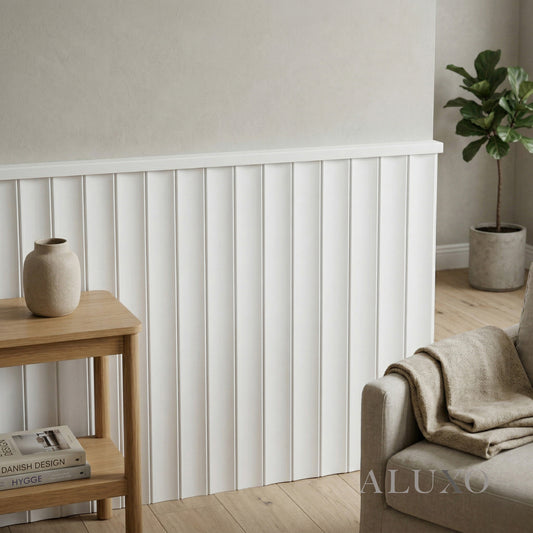 Pre-Cut Wainscoting Wall Panel Kit - Wave White (196cm x 100cm) | Ready-to-Install Scalloped Half-Wall