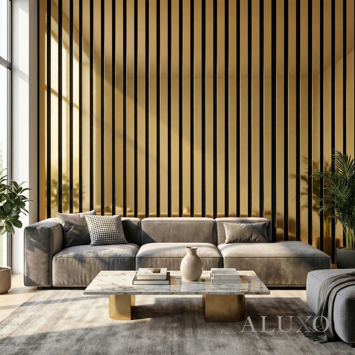 Panelux™ Pro Wide Gold Coloured Wall Panel | 3-Sided Wrap Design 240cm x 30cm (Set of 2)