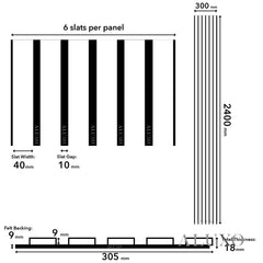 Aluxo Premium 3-Sided Wood Veneer Grey Oak WIDE SLAT Wall Panels - 240cm x 30cm (Set Of 2)