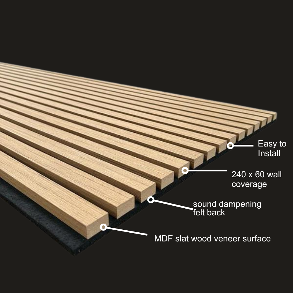 Acoustic Slatted Wall Panels 240 x 60cm - Light Oak