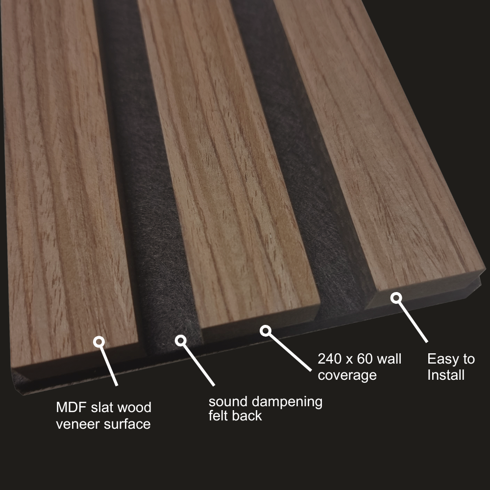 Acoustic Slatted Wall Panels 240 x 60cm - Dark Oak