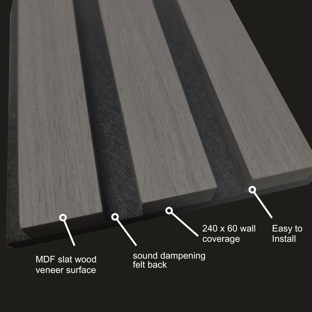 Acoustic Slatted Wall Panels 240 x 60cm - Ash Grey