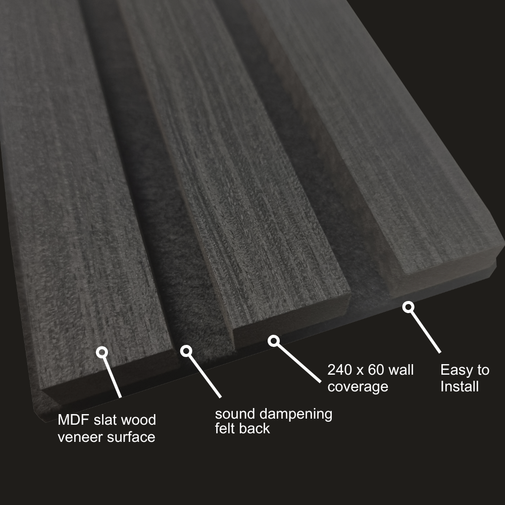 Acoustic Slatted Wall Panels 240 x 60cm - Black