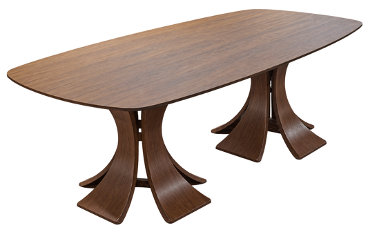 Alice 200cm Boat Shape Walnut Dining Table with Flared Pedestals