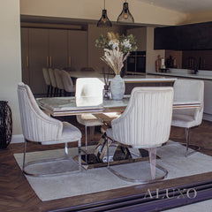 Xena 1.8m Rectangular Chrome Dining Set – Marble Table with 4/6 Olivia Velvet Chairs