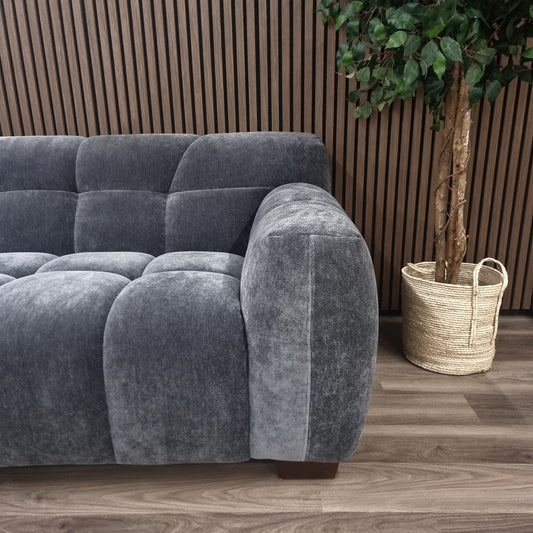 ALUXO® Harlem 2/3 Seater Sofa, Armchair & Footstool – Steel Grey Velvet