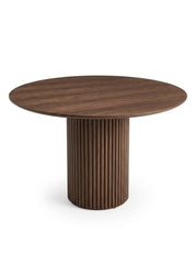 Rowen 120cm Round Walnut Dining Table with Ribbed Pedestal Base