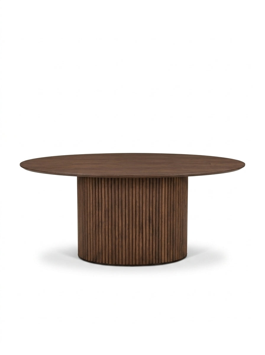 Rowen 180cm Oval Walnut Dining Table with Ribbed Pedestal Base