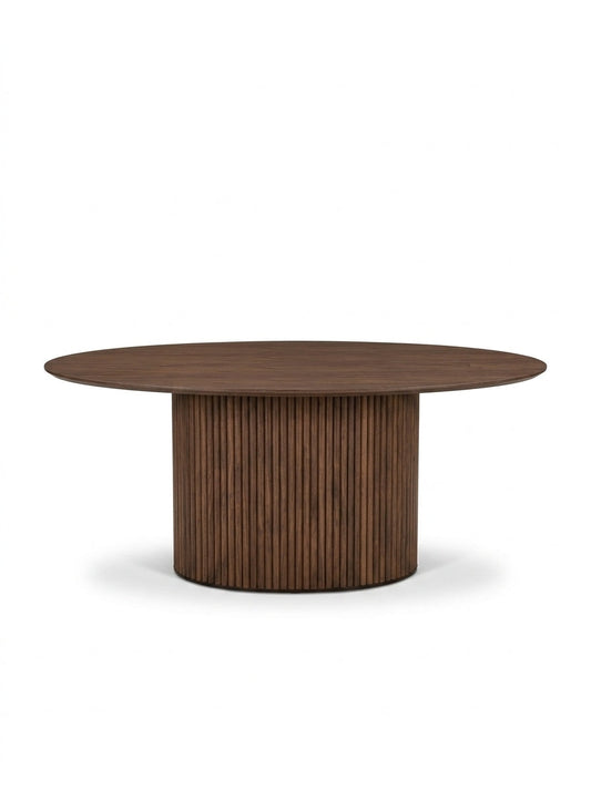 Rowen 180cm Oval Walnut Dining Table with Ribbed Pedestal Base