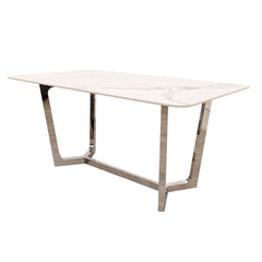 Loki 160cm Chrome & Stone Dining Table