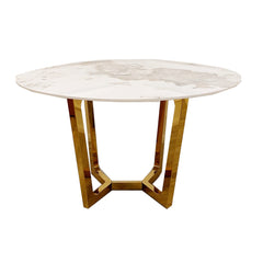 Loki Round 120cm Gold & Stone Dining Table