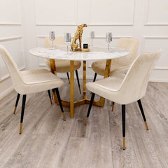 Loki Round 120cm Gold & Stone Dining Table